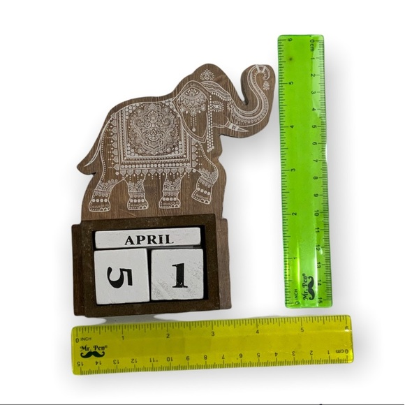 Elephant Perpetual Calendar Wood Blocks Brown White Black - Picture 7 of 11